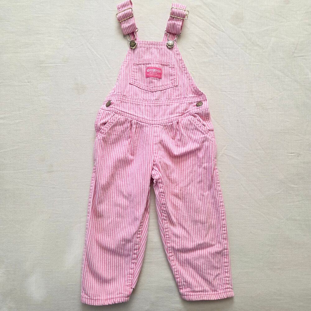 Vintage Oshkosh Pink Engineer Striped Overalls 3t